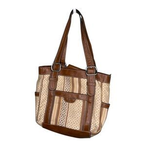 Relic bag tan leather straps fabric bag tan brown
